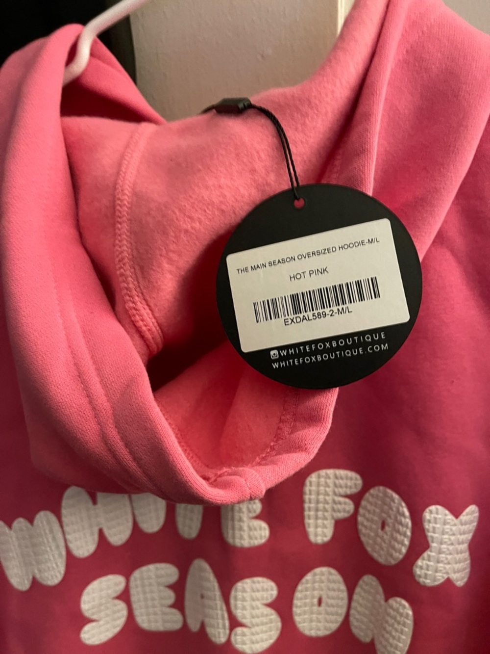 White Fox  The Main Season Hot Pink Oversized Hoodie Size M/L NWT SOLD OUT color - Picture 7 of 7